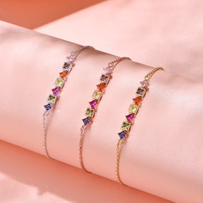 Dissoo® Rainbow Princess Bezel Bracelet in 14K Yellow/Rose Gold Vermeil,and Sterling Silver