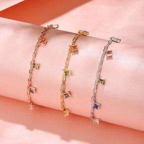 Dissoo® Rainbow Princess Cut Bracelet in 14K Yellow/Rose Gold Vermeil,and Sterling Silver