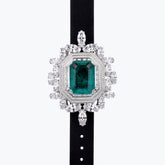 Dissoo® Classic Art Deco Emerald Green Floral Cluster Leather Bracelet & Brooch