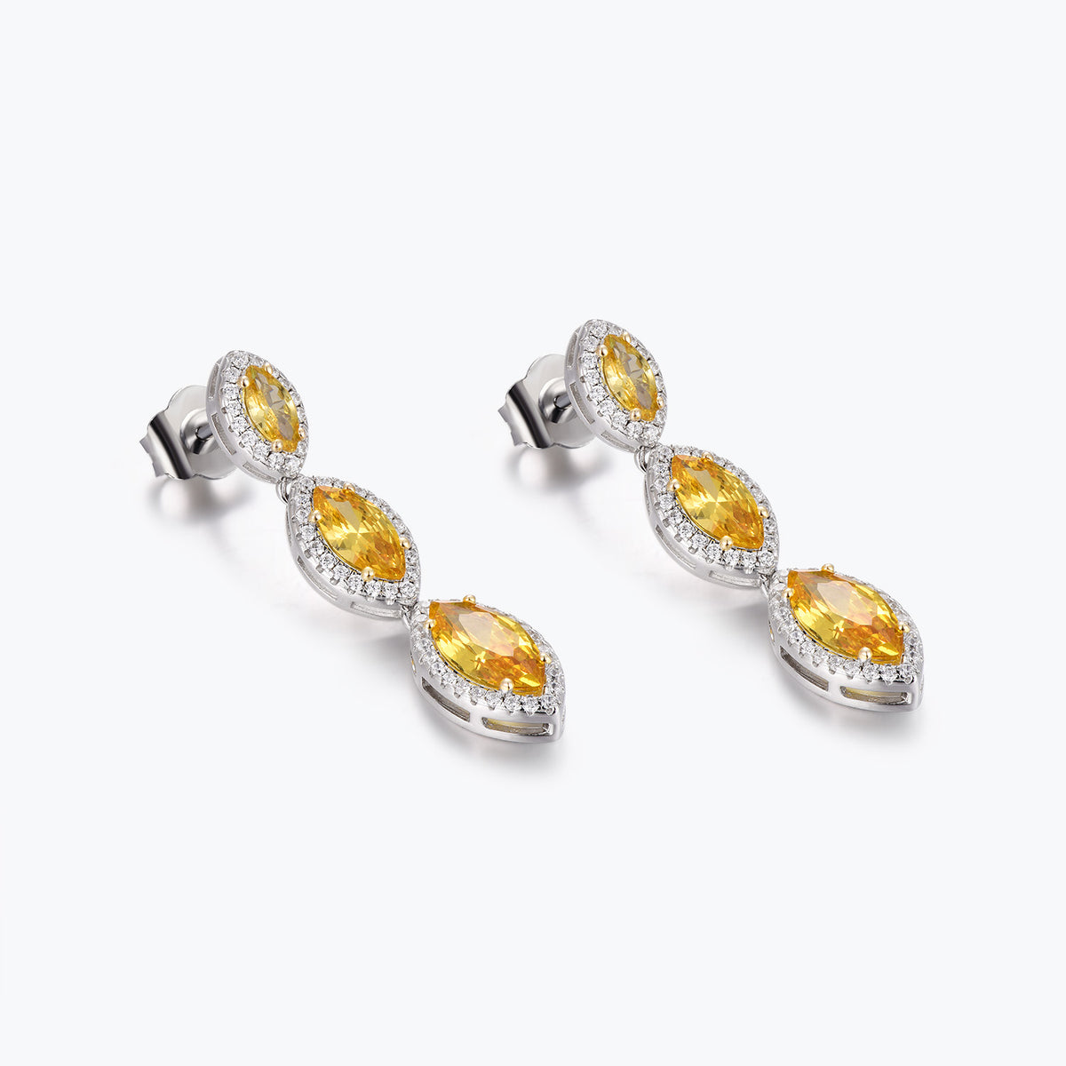 Dissoo® Yellow Triple Marquise Sterling Silver Dangle Stud Earring