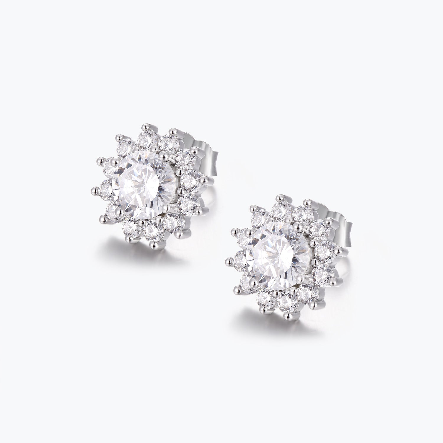 Dissoo® White Round Starlight Halo Sterling Silver Stud Earring