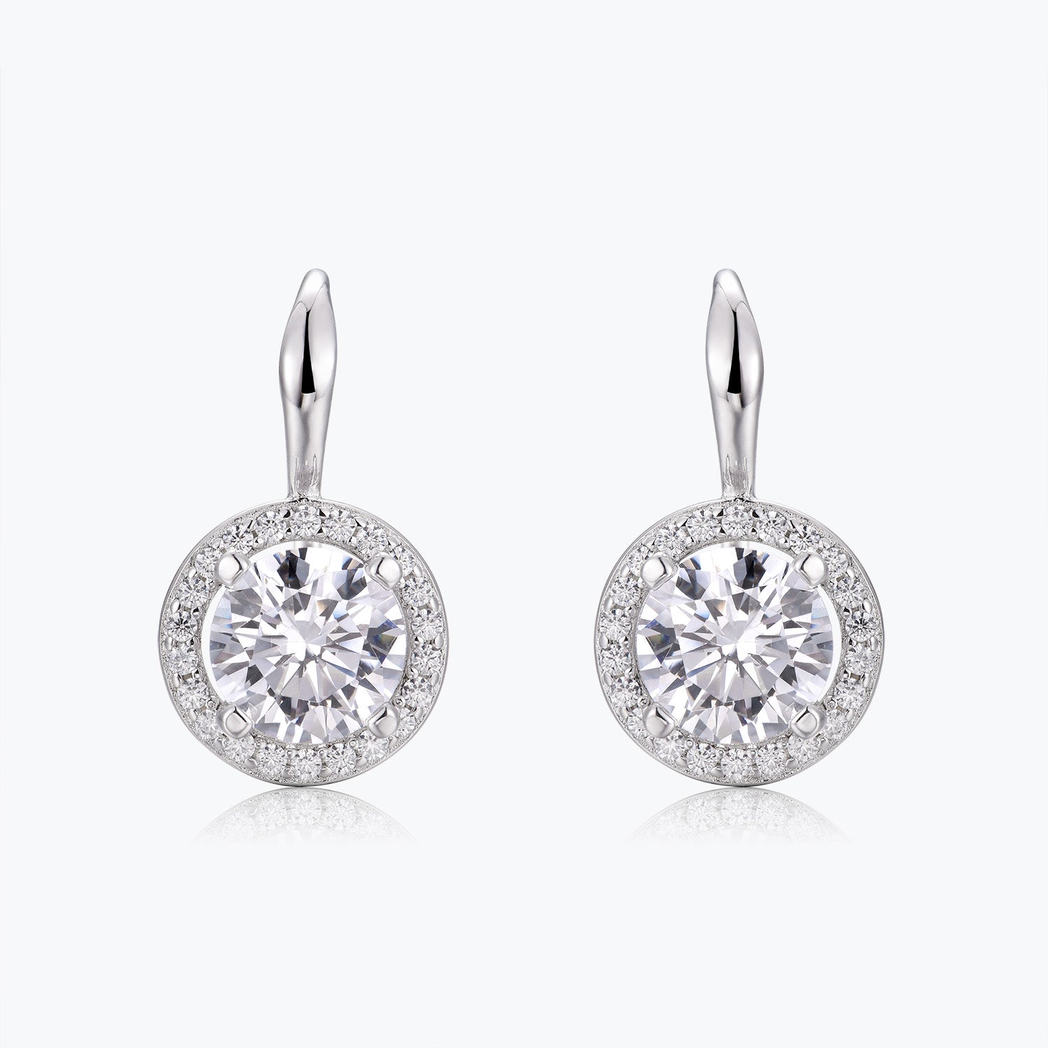 Boucles d'oreilles Dissoo® rondes en diamant de laboratoire avec halo et crochet en fil métallique