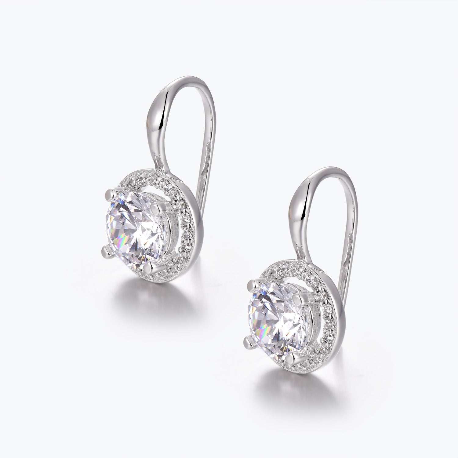 Boucles d'oreilles Dissoo® rondes en diamant de laboratoire avec halo et crochet en fil métallique