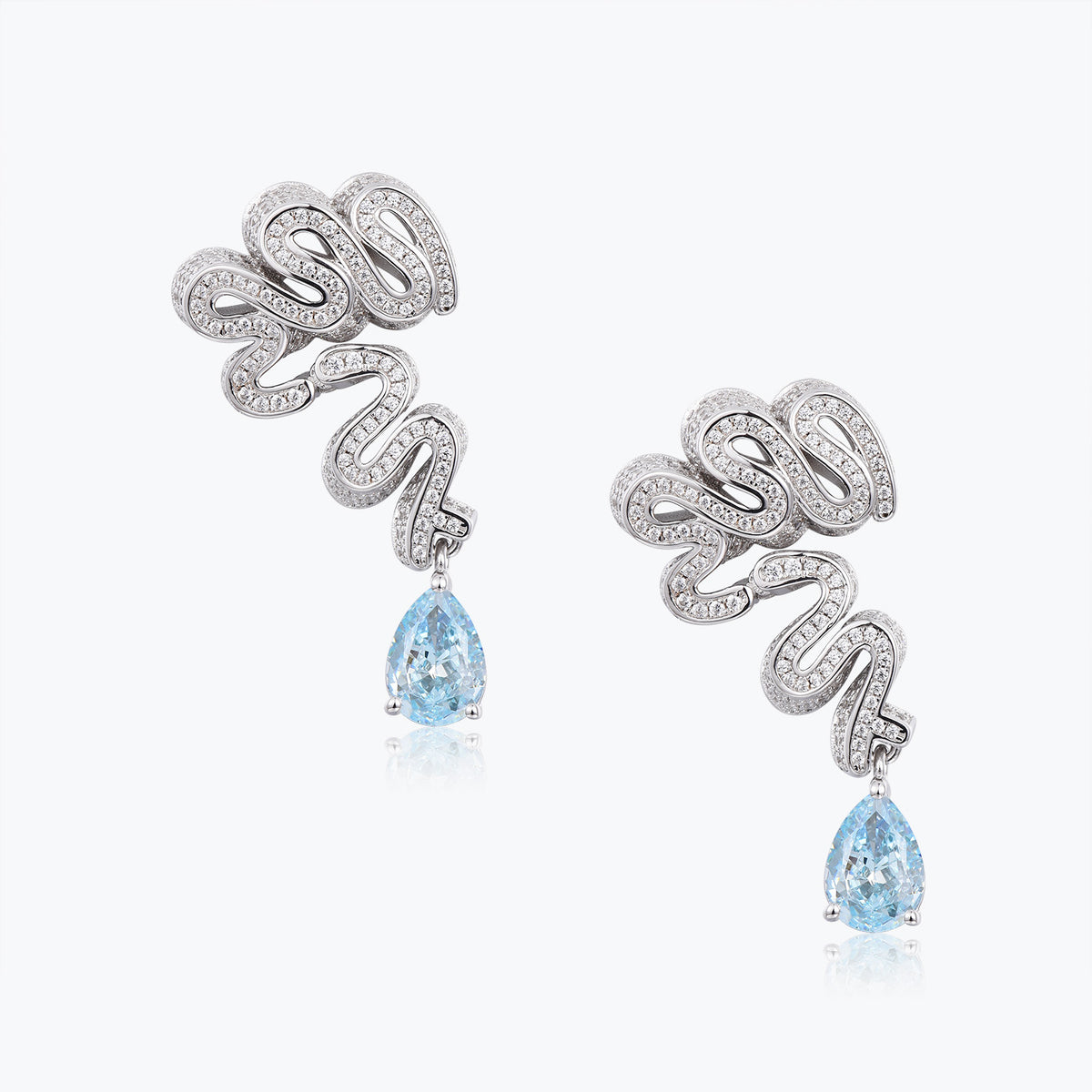 Dissoo® Snake Drop Sterling Silver Earrings with Drop-shaped Aquamarine