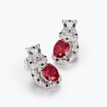 Dissoo® Leopard Embracing Oval Ruby Sterling Silver Stud Earrings