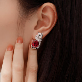 Dissoo® Leopard Embracing Oval Ruby Sterling Silver Stud Earrings