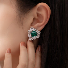 Dissoo® Vintage Emerald Floral Cluster Sterling Silver Stud Earring & Brooch/Pin