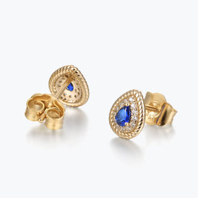 Dissoo® Gold Pear Blue Halo Twisted Frame Stud Earring