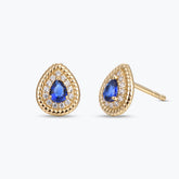 Dissoo® Gold Pear Blue Halo Twisted Frame Stud Earring