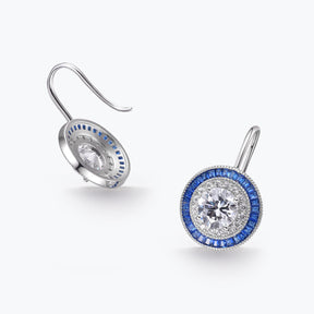 Dissoo® Sapphire Blue & White Round  Halo Wire Hook Earring