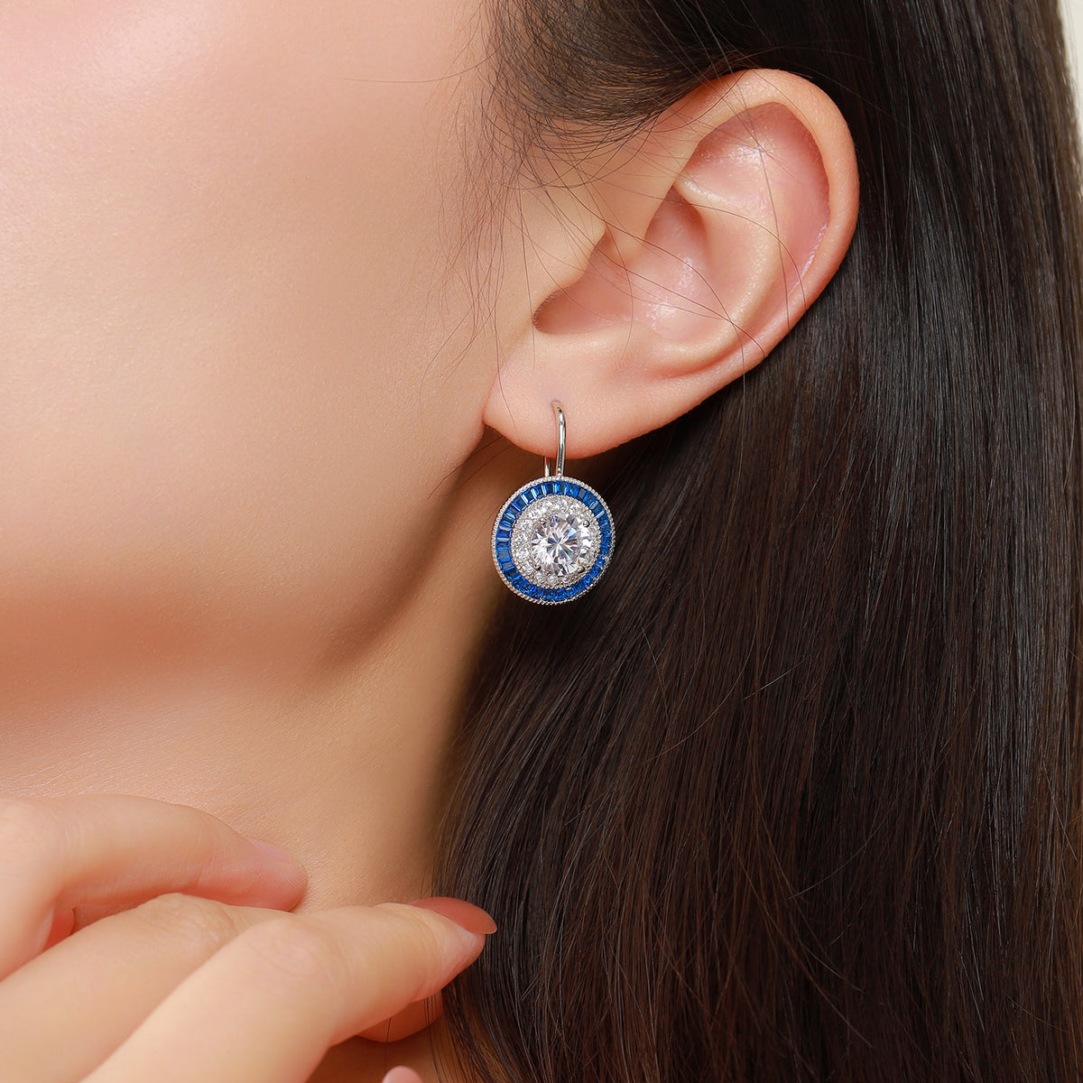 Dissoo® Sapphire Blue & White Round  Halo Wire Hook Earring