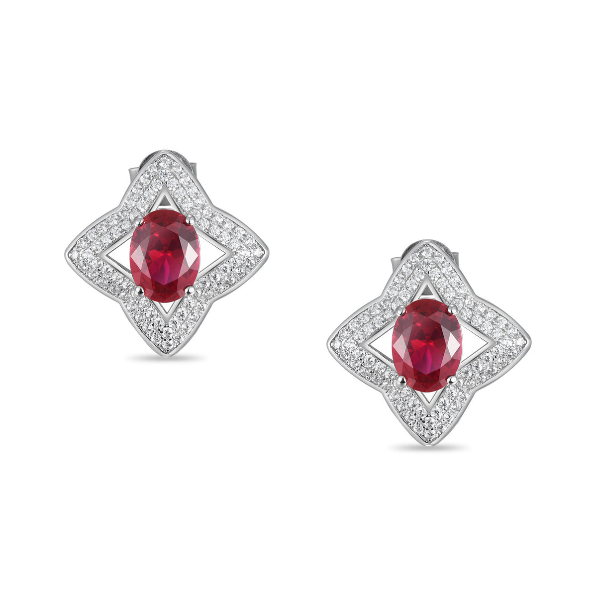 Dissoo® Oval Ruby Four Pointed Star Sterling Silver Stud Earring