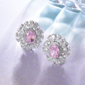Dissoo® Pink Halo Floral Cluster Sterling Silver Stud Earring