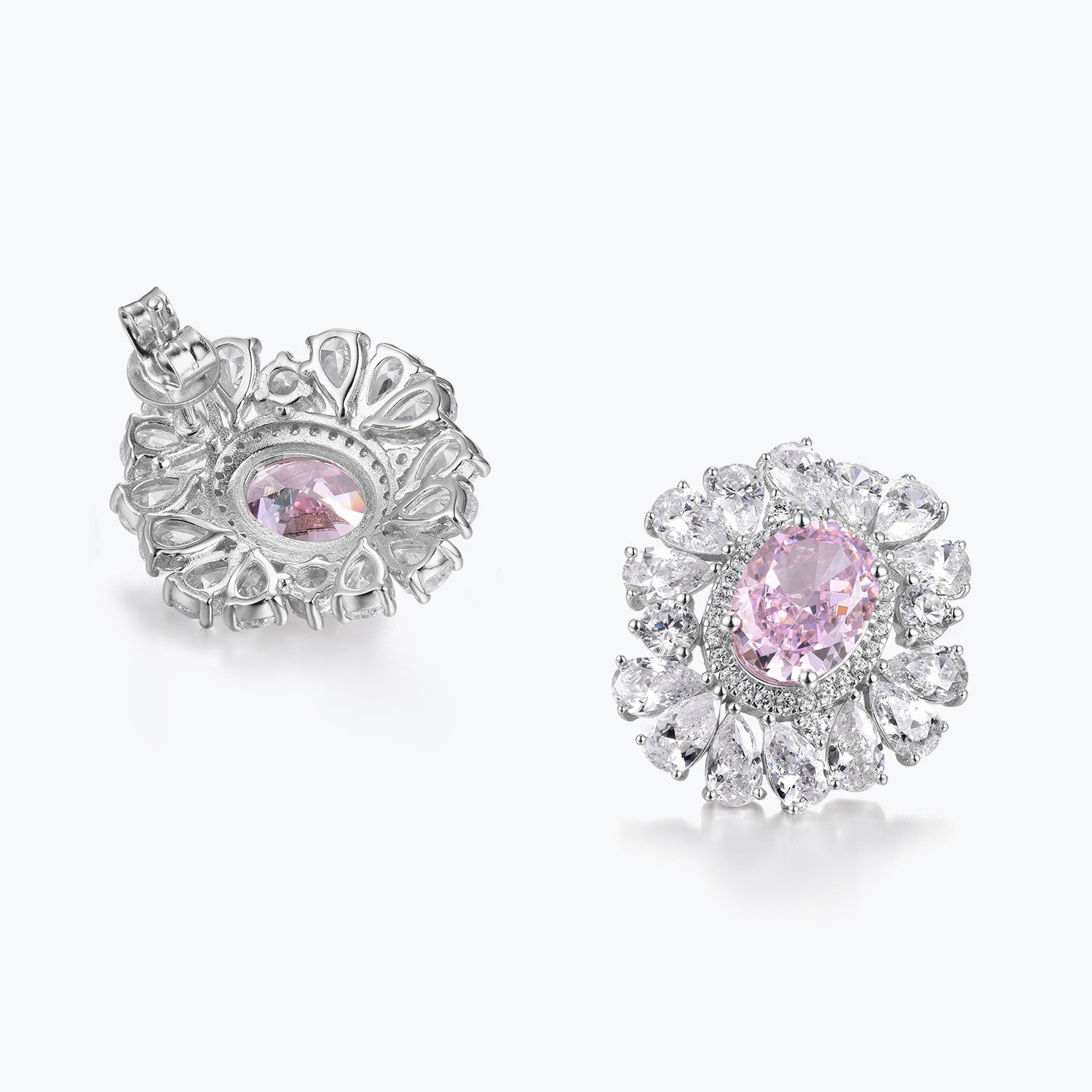 Dissoo® Pink Halo Floral Cluster Sterling Silver Stud Earring