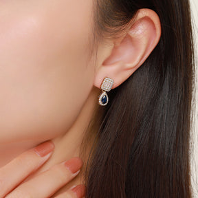 Dissoo® Pear Sapphire Blue Water Drop Stud Earring in 14K Gold Vermeil