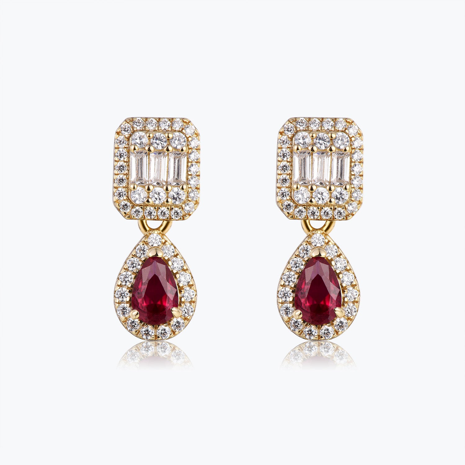 Dissoo® Pear Ruby Red Water Drop Stud Earring in 14K Gold Vermeil