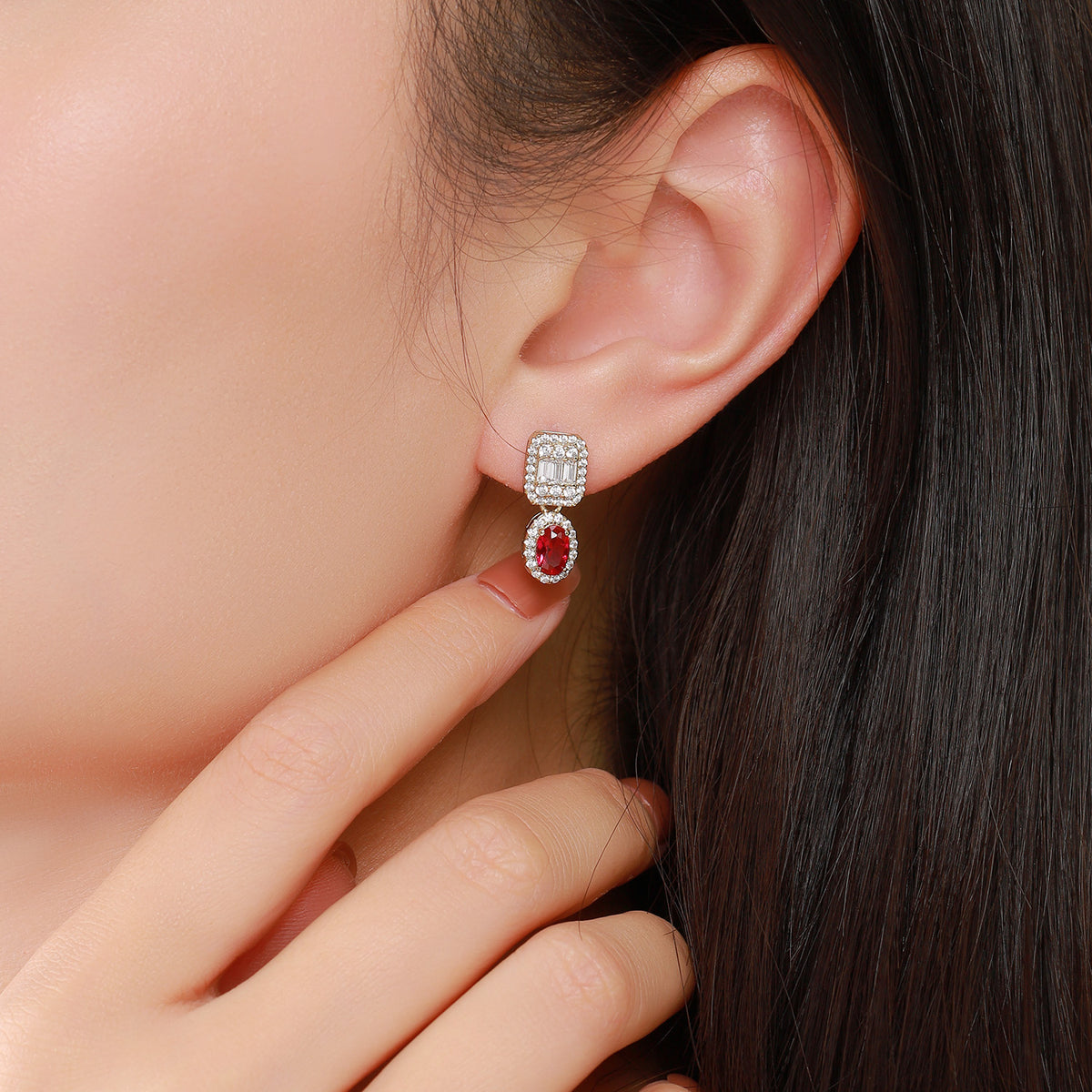 Dissoo® Oval Ruby Red Water Drop Stud Earring in 14K Gold Vermeil