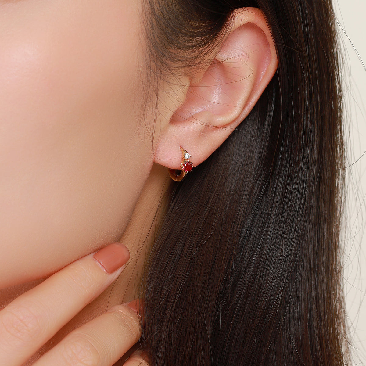 Dissoo® Round Ruby Red Hoop Earring in 14K Gold Vermeil