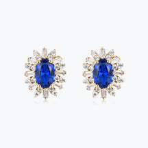 Dissoo® Oval Sapphire Blue & White Ray Sterling Silver Stud Earring