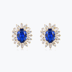 Dissoo® Oval Sapphire Blue & White Ray Sterling Silver Stud Earring