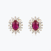 Dissoo® Oval Ruby Red & White Ray Sterling Silver Stud Earring