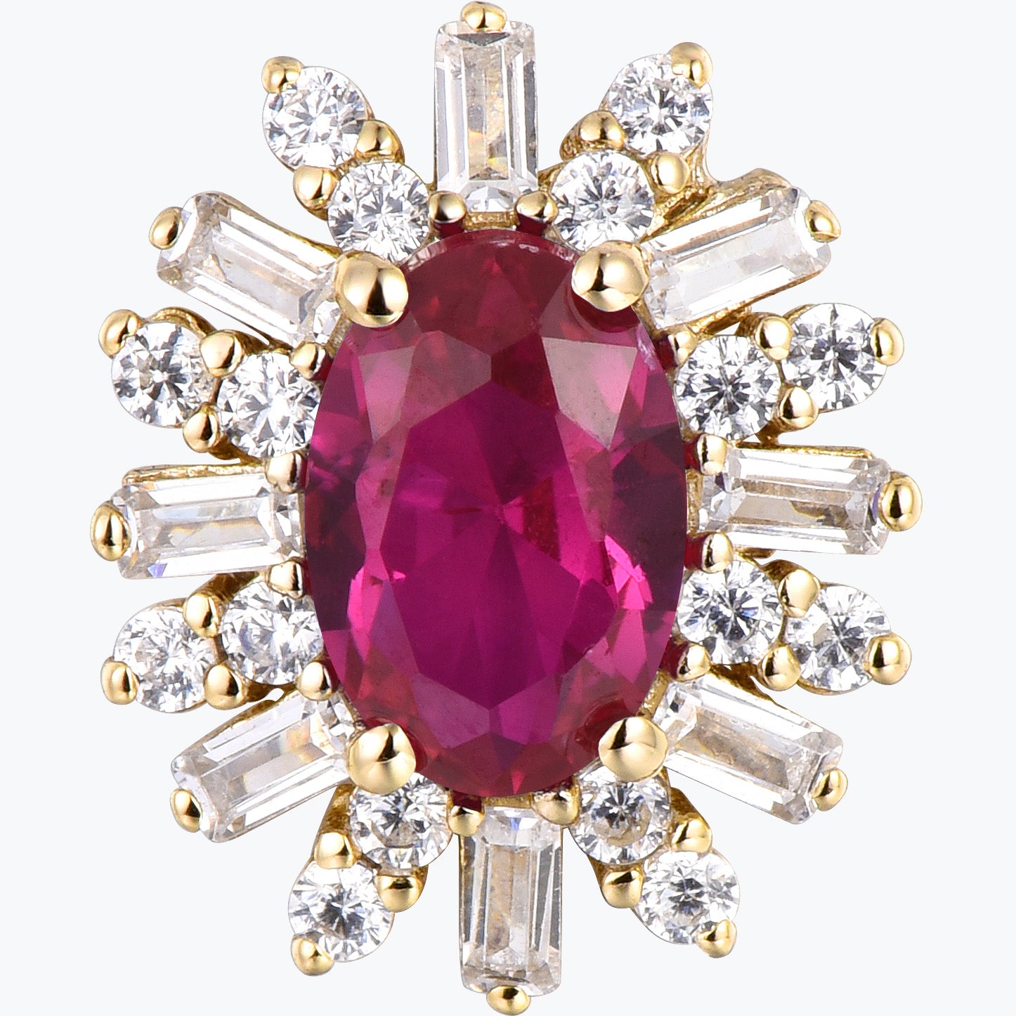 Dissoo® Ovaler Ohrstecker aus Sterlingsilber mit rubinrotem und weißem Strahl