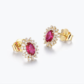 Dissoo® Oval Ruby Red & White Ray Sterling Silver Stud Earring