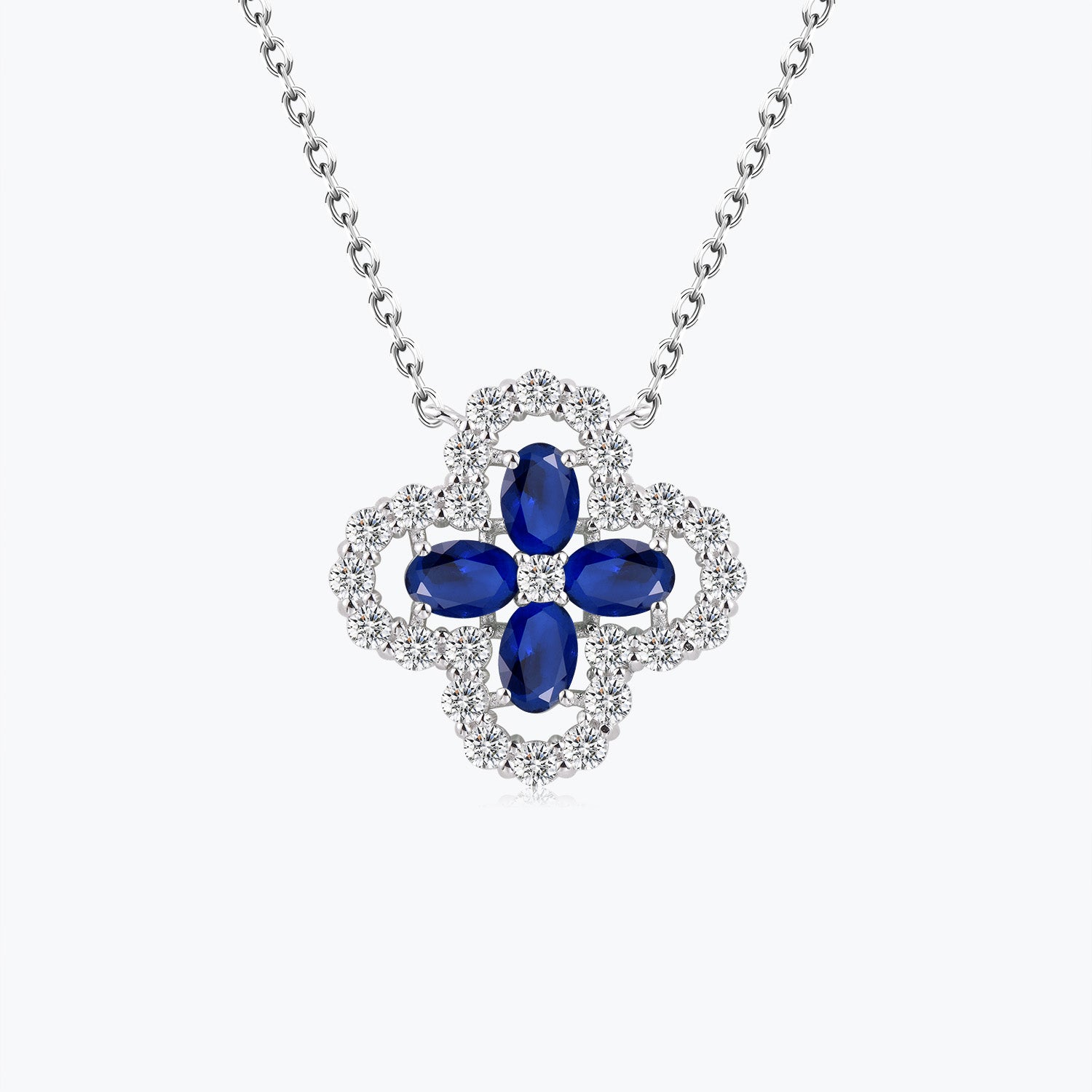 Sapphire and Diamond Four-Leaf Clover Pendant