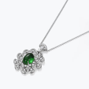 Dissoo® Emerald & White Firework Cluster Sterling Silver Necklace