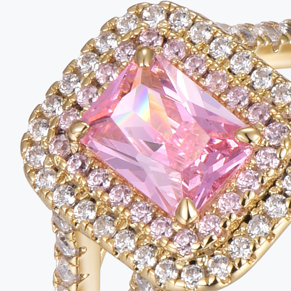 Dissoo® Gold Pink Double-Halo Split-Shank Cocktail Engagement Ring