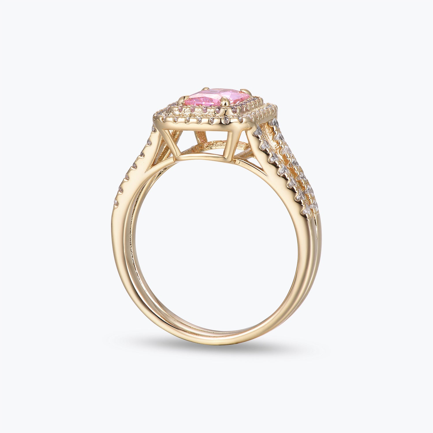 Dissoo® Gold Pink Double-Halo Split-Shank Cocktail Engagement Ring