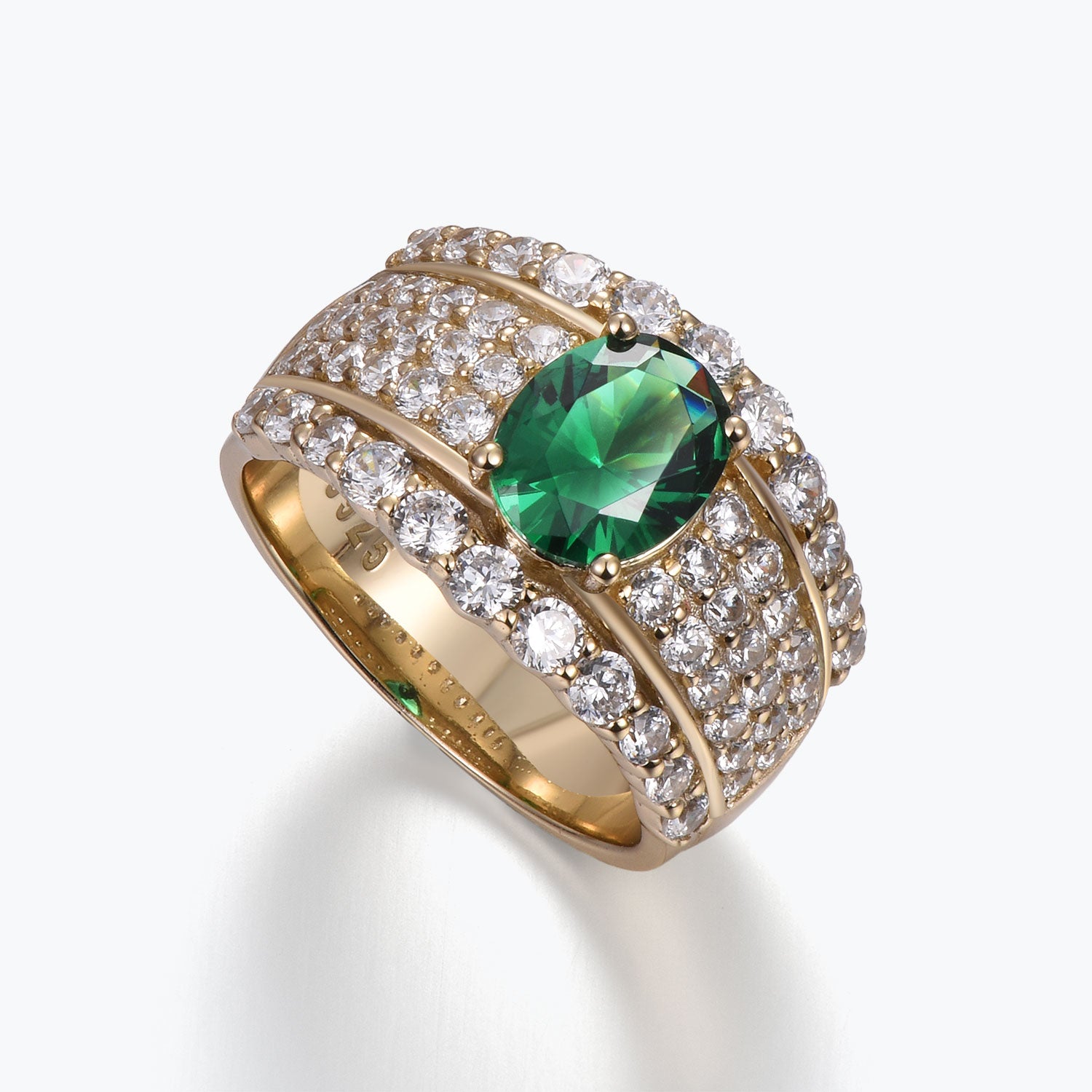 Dissoo® Emerald Green Oval Wide Pavé Cocktail Engagement Ring