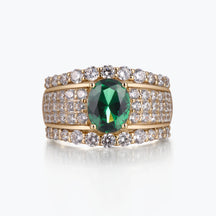 Dissoo® Emerald Green Oval Wide Pavé Cocktail Engagement Ring