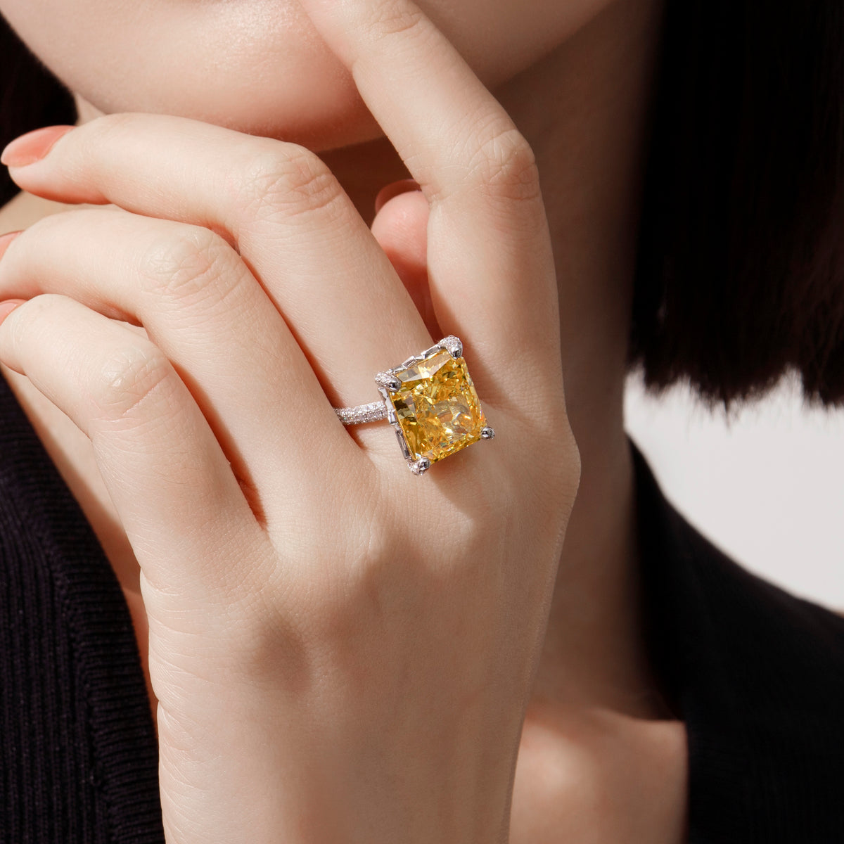 Dissoo® Yellow 11.0ct Radiant Cut Petite Pavé Engagement Ring