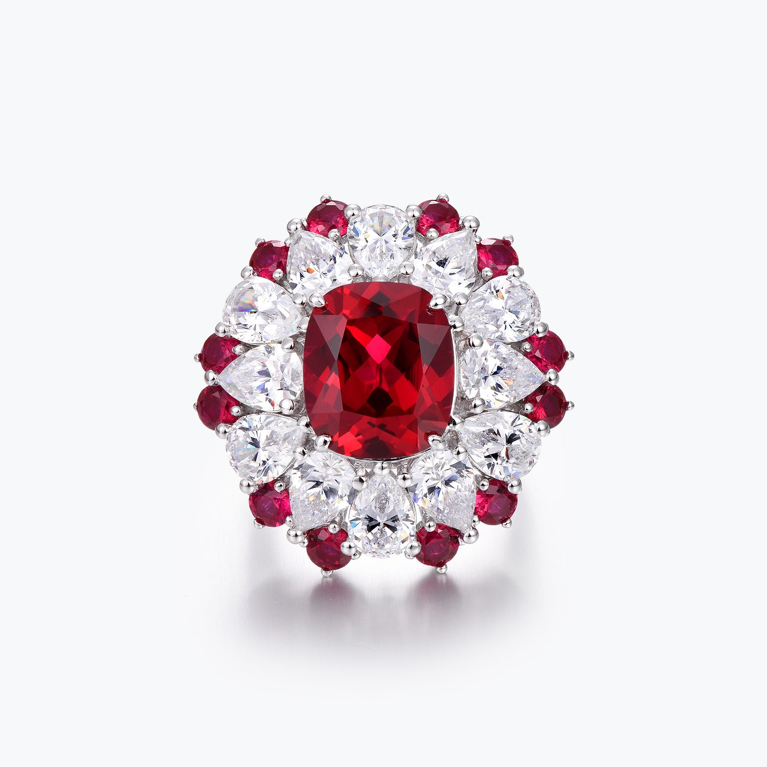 Dissoo® Ruby Red Cushion Cut Floral Cluster Cocktail Ring