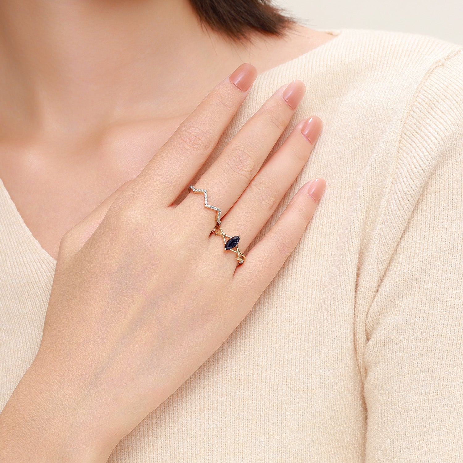 Dissoo® Winding Willow Marquise Blue Goldstone Brautset Verlobungsring