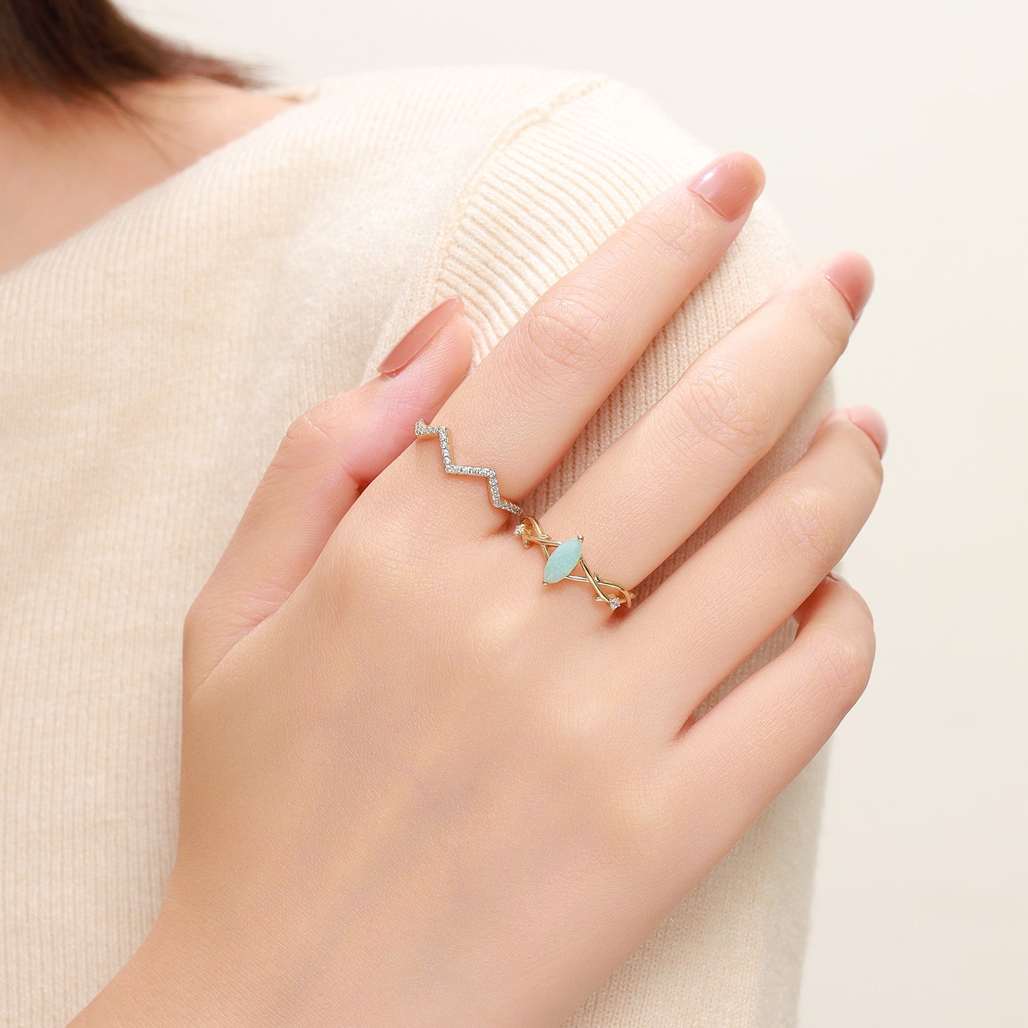 Dissoo® Wickelwillow Marquise Amazonit Brautset Verlobungsring