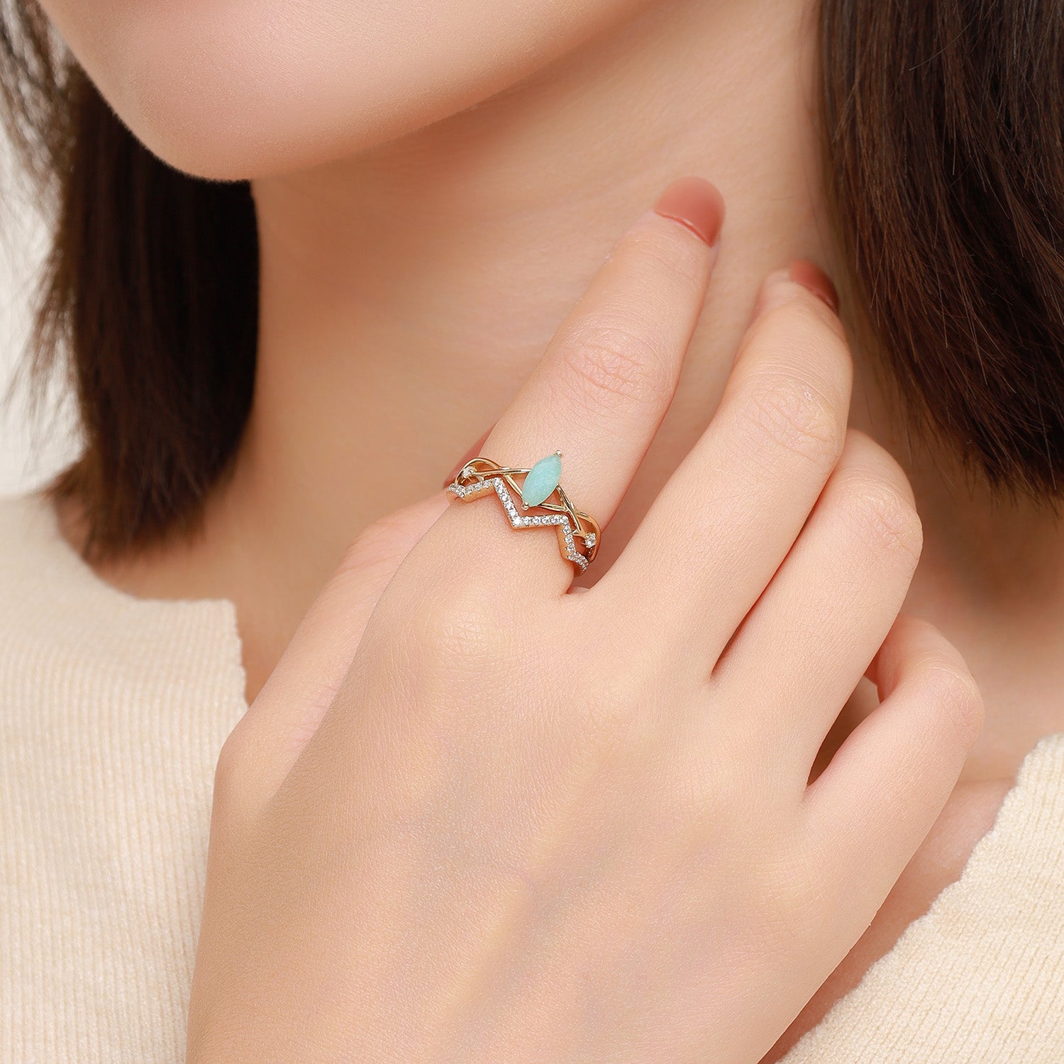 Winding Willow Marquise Cut Amazonite Bridal Set Engagement Ring