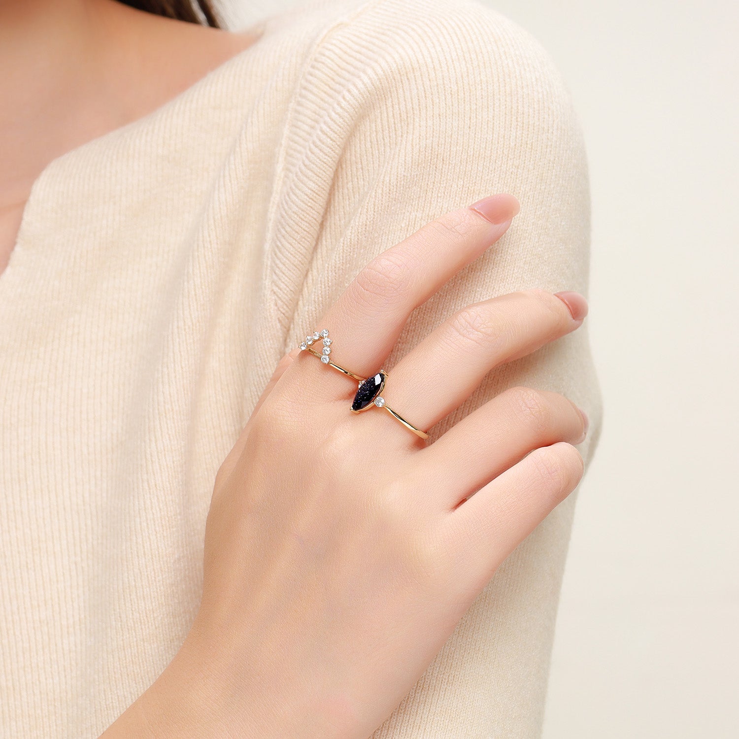 Dissoo® Marquise Dreistein-Brautschmuckset aus Blau und Goldstein