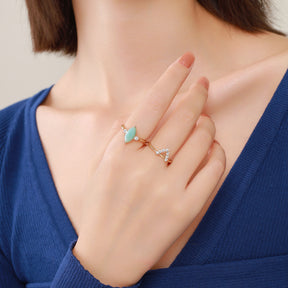 Dissoo® Gold Marquise Amazonite Engagement Ring with Sidestones and V-shaped Pavé Wedding Ring