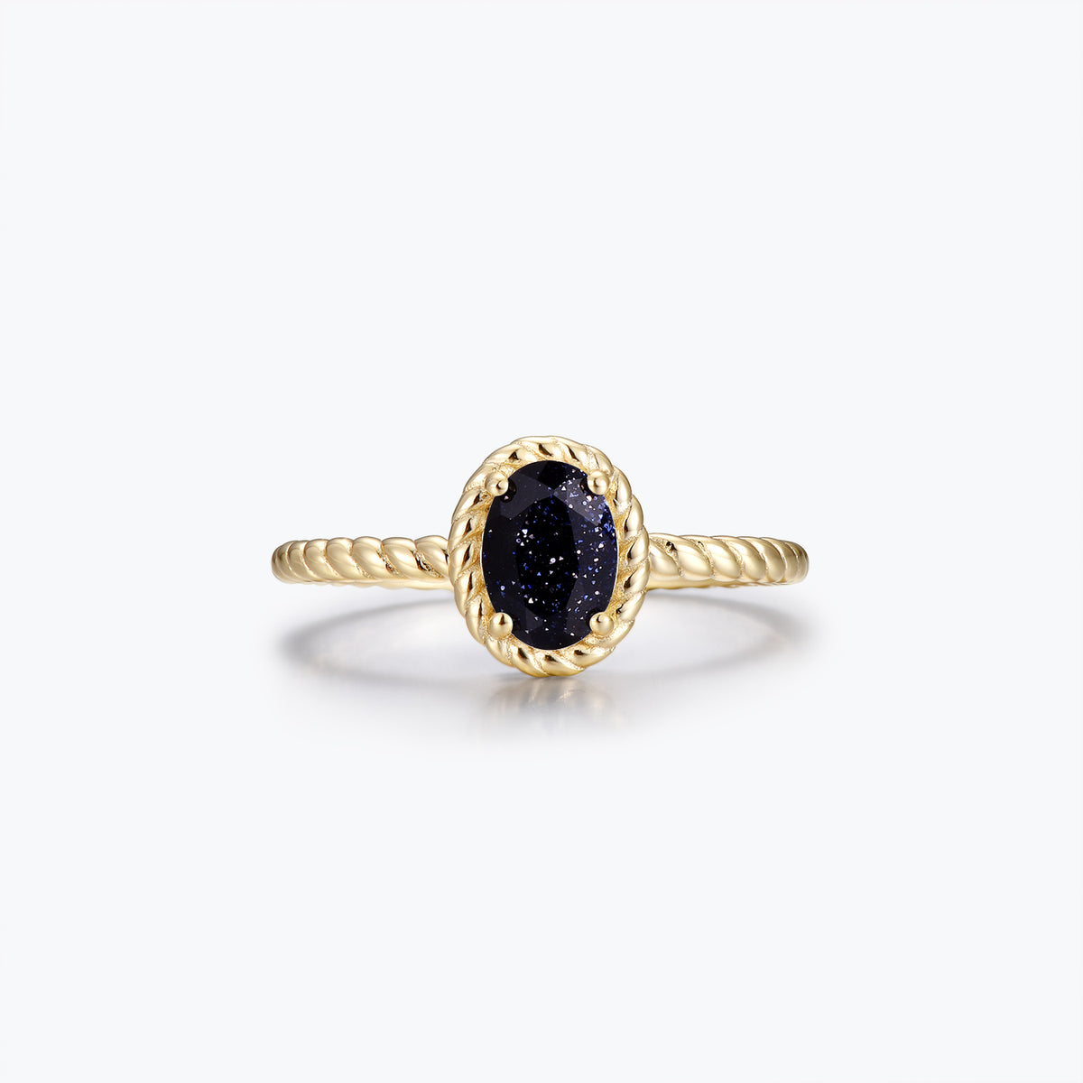 Dissoo® Gold Oval Blue Goldstone Solitaire Twisted Engagement Ring