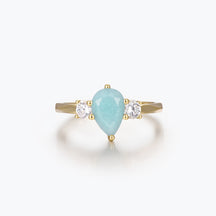 Dissoo® Gold Pear Amazonite Multi-faceted Engagement Ring with side Moissanites