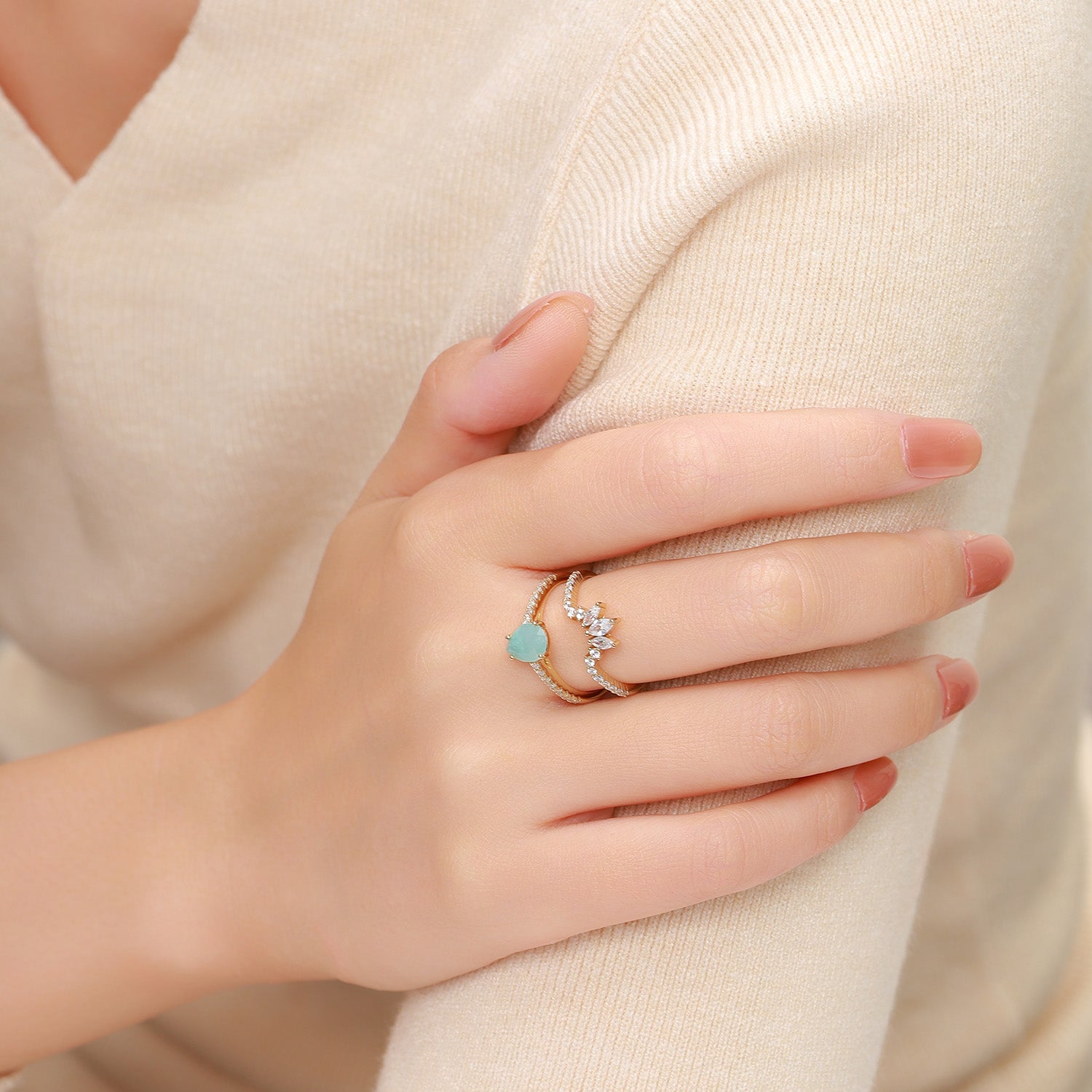 Timeless Pear Cut Amazonite Semi-Eternity Ring Set