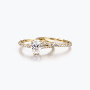 Dissoo® 1.25ct Pear Moissanite Semi-Eternity Engagement Ring and Gold Semi-Eternity Wedding Ring