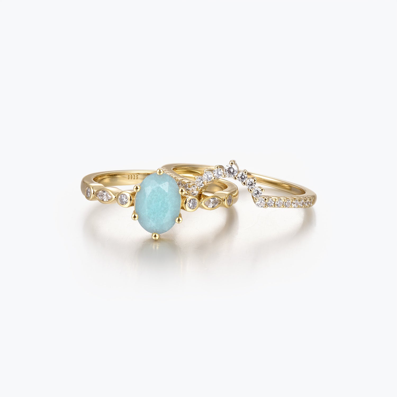 Bague de fiançailles Dissoo® Oval Versailles en amazonite et bague de mariage pavée incurvée empilable