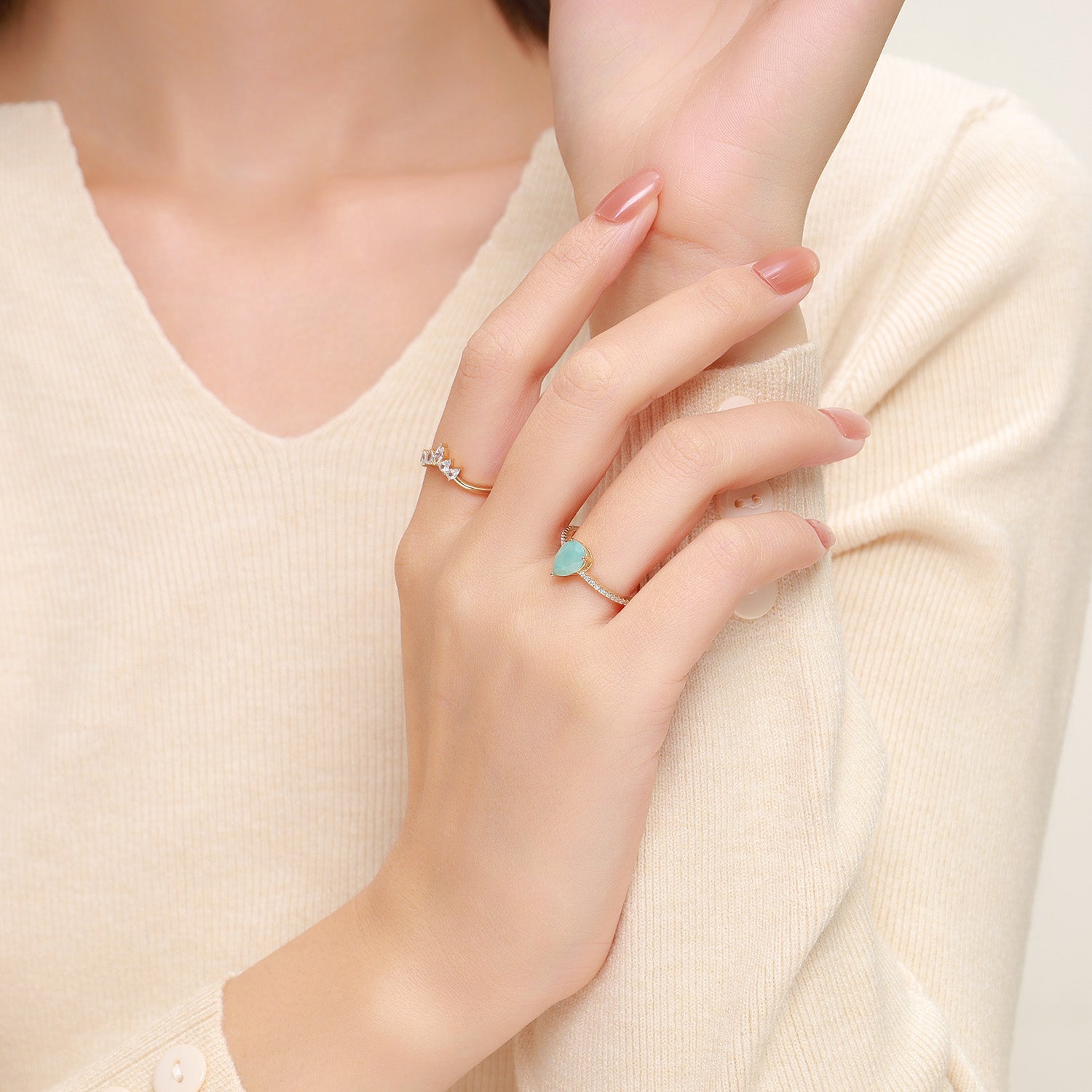 Pear Cut Amazonite Half-Eternity Engagement Ring Set