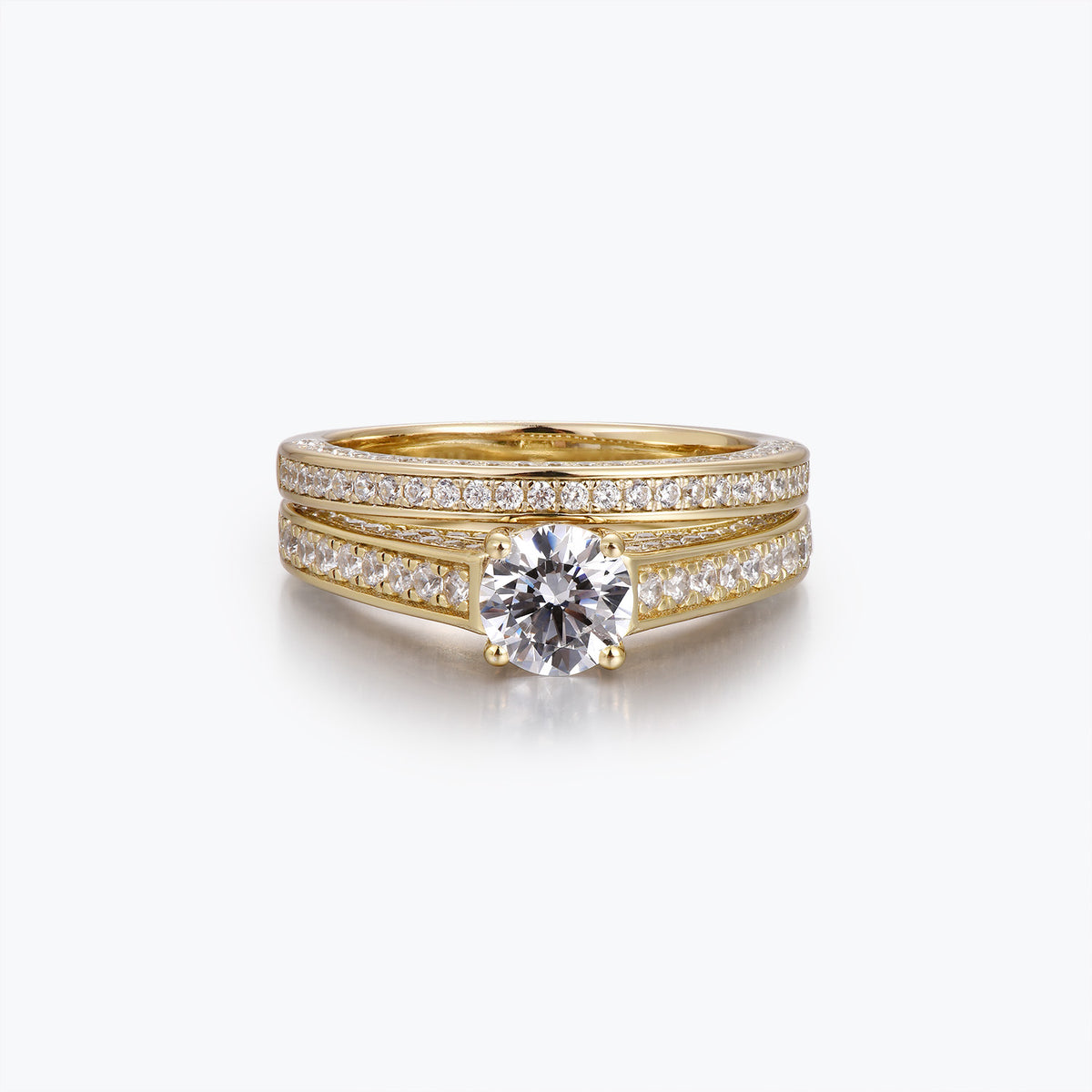 Dissoo® Gold Round Moissanite Engagement Ring and Semi-Eternity Wedding Ring