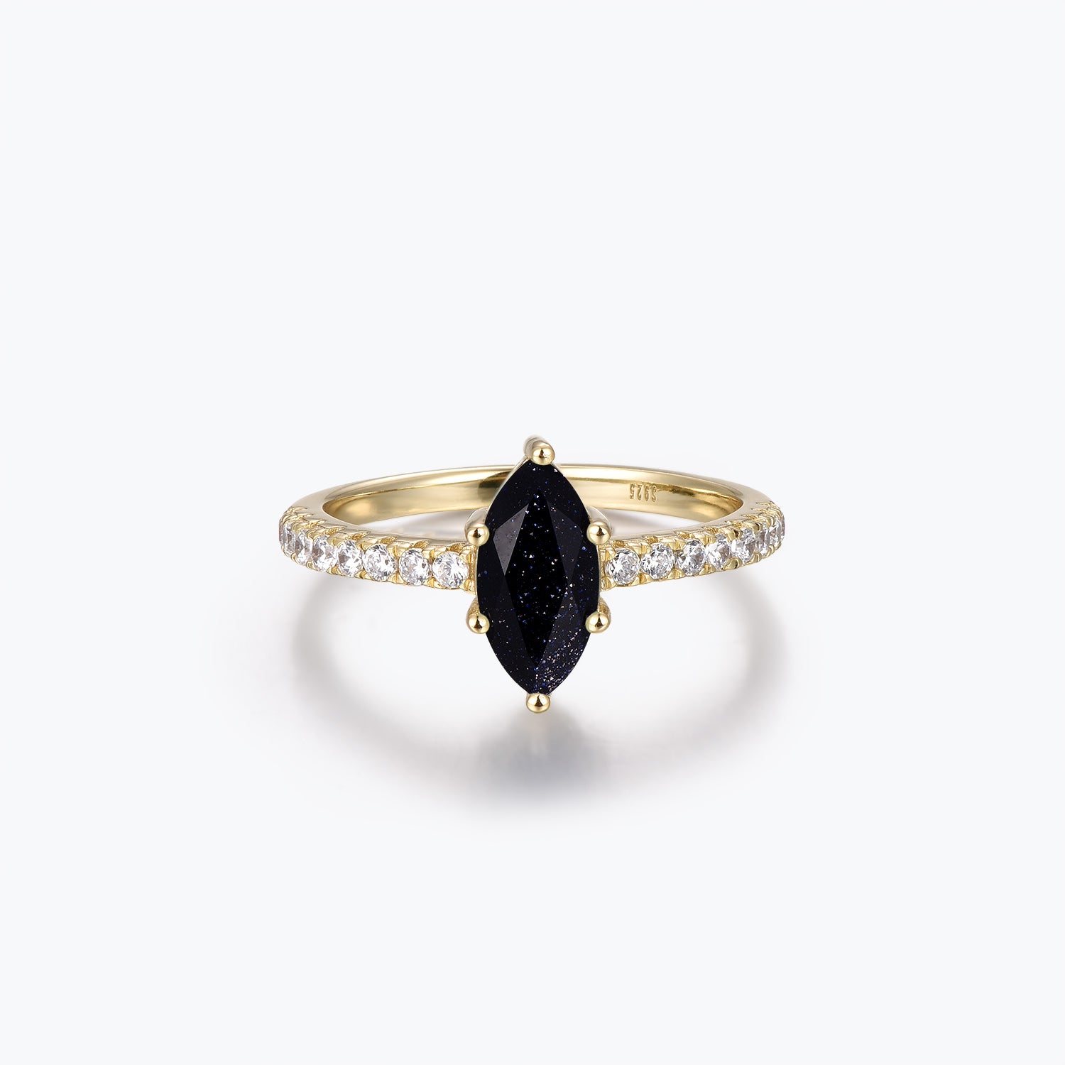 Marquise Cut Blue Goldstone Half-Pavé Engagement Ring Set