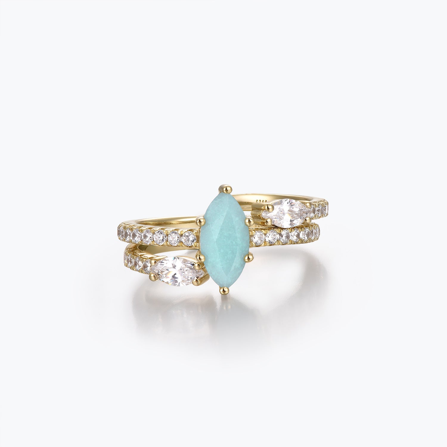 Marquise Cut Amazonite Half-Pavé Engagement Ring Set