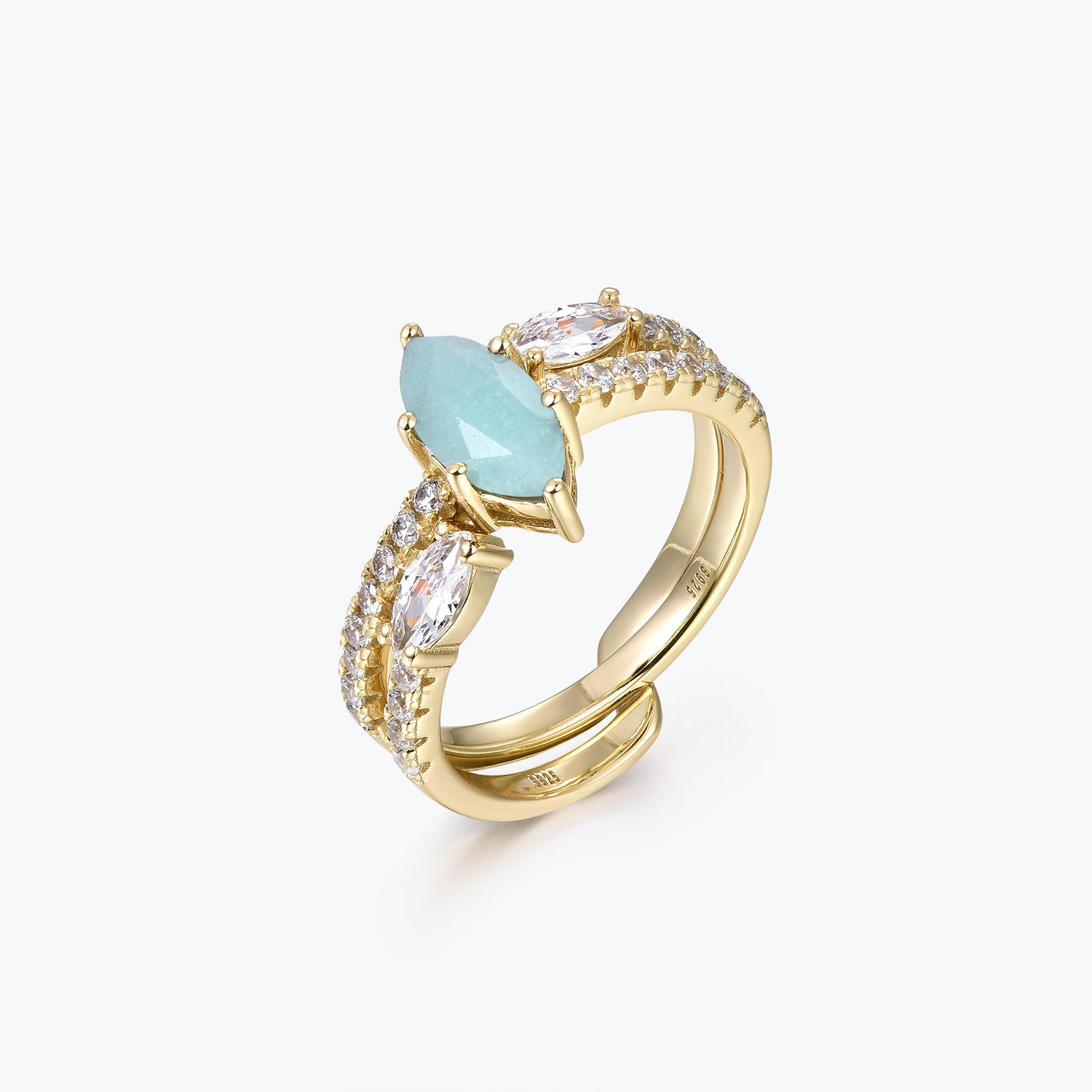 Marquise Cut Amazonite Half-Pavé Engagement Ring Set